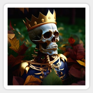 Skeleton in garden with golden crown hiding Sticker